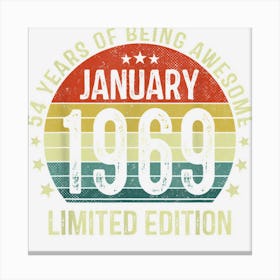 54th Birthdays Retro 54 Years Old Vintage January 1969 Canvas Print