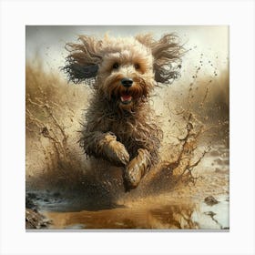 Dog Running In Mud 4 Canvas Print