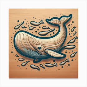 Whale Illustration, Graceful Whale Swimming Among Fish Canvas Print