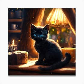 Black Kitten With Blue Eyes Canvas Print