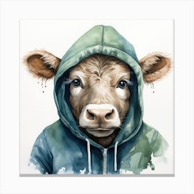 Watercolour Cartoon Zebu In A Hoodie 1 Canvas Print