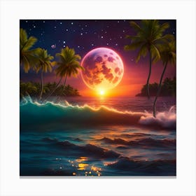 Planet Over Night Ocean Canvas Print
