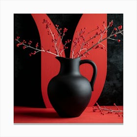 Black Vase With Red Berries Canvas Print