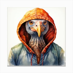 Watercolour Cartoon Turkey In A Hoodie 3 Canvas Print