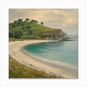 Tranquil Coastal Vista Hill, Beach, And Cliff (2) Canvas Print