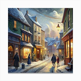 Snowy Street In A Historic Town Canvas Print