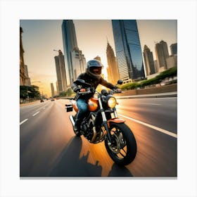 Man Riding Motorcycle In The City Canvas Print