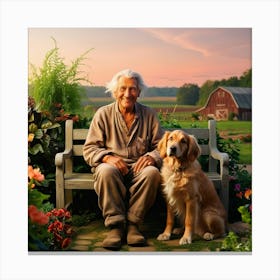 Dog and owner enjoying farm sunset 3 Canvas Print