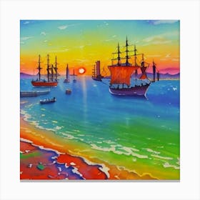 Sailboats At Sunset Canvas Print