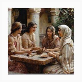 Four Women Playing Cards Canvas Print