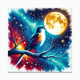 Bird Singing At The Moon Canvas Print