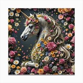 Unicorn With Flowers Canvas Print