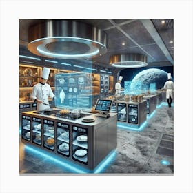 A Futuristic Kitchen In A Lunar Themed Restaurant 1024x1024 Canvas Print