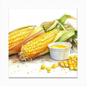 Watercolor Illustration Of Corn Canvas Print