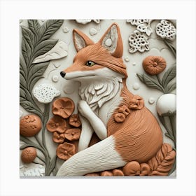 Fox And Flowers Canvas Print