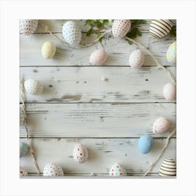 Easter Themed Wooden Table From Above Featuring Canvas Print