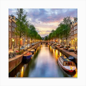 Amsterdam Canal Summer Aerial View Painting 2 Canvas Print