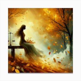 Autumn Woman Sitting On Bench Canvas Print