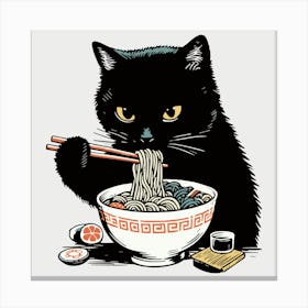 Black Cat Eating Noodles Stampe su tela