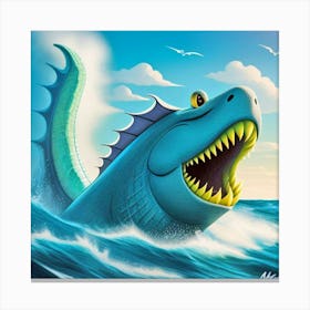 Blue Dinosaur In The Ocean Canvas Print