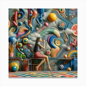 A Digital Art Scene Featuring Unconventional Items And Patterns Co Existing In An Impossible World 1 Canvas Print