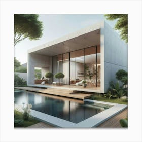 Modern House With Pool Canvas Print