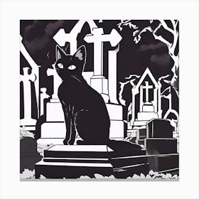 Black Cat In Cemetery Canvas Print