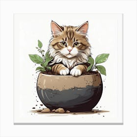 Cat In A Pot Canvas Print