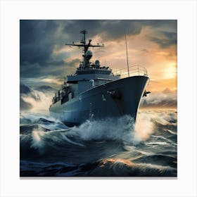 Navy Ship In The Ocean 1 Canvas Print