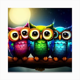 Three Colorful Owls Canvas Print