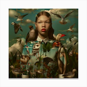 Girl With Birds Canvas Print