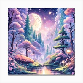 A Fantasy Forest With Twinkling Stars In Pastel Tone Square Composition 304 Canvas Print