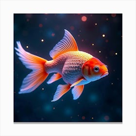 A Mythical Goldfish With Scales Of Cascading, Neon Light Swimming Through A Cosmic Pool Canvas Print