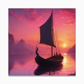 Viking Ship At Sunset Canvas Print