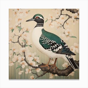Ohara Koson Inspired Bird Painting Wood Duck 2 Square Canvas Print