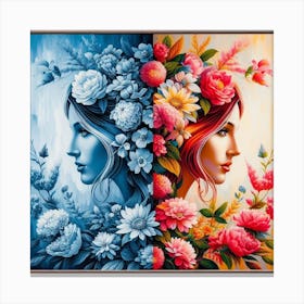 Two Women With Flowers Canvas Print
