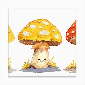 Watercolor Mushrooms Cartoon Kids Canvas Print