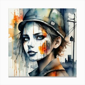 Girl In Hard Hat Canvas Print