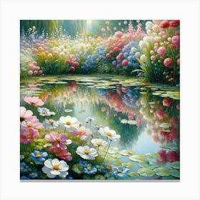 Pond With Flowers Canvas Print