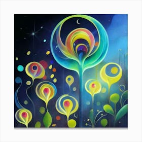 Abstract oil painting: Water flowers in a night garden 3 Canvas Print