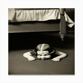 Girl under bed Canvas Print