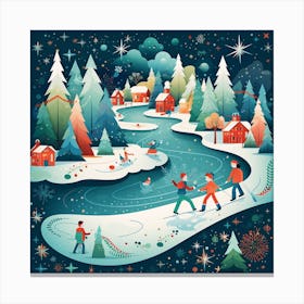 Winter Landscape With People Skating Canvas Print