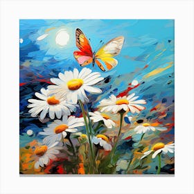 Daisies And Butterflies 1 Canvas Print