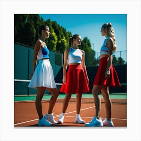 Three Women On A Tennis Court Canvas Print