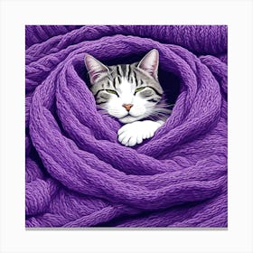 Cat In Purple Blanket Canvas Print
