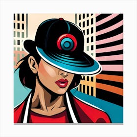Girl In A Hat, Boy in a hat, funky art print, colorful stripes, digital design, quirky street fashion Canvas Print