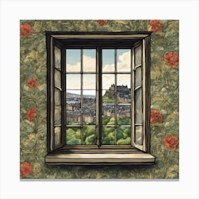 Window View Of Edinburgh Scotland In The Style Of William Morris 4 Canvas Print