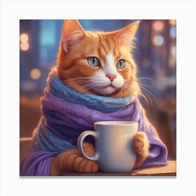 Cat With A Cup Of Coffee 1 Canvas Print
