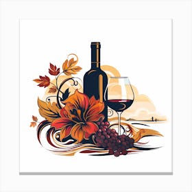 Wine Bottle And Flowers Canvas Print