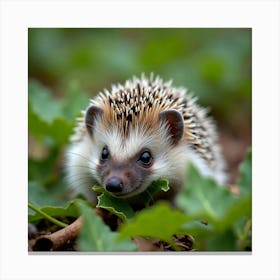 A Playful European Hedgehog Snuffling Through Leaves 1 Canvas Print